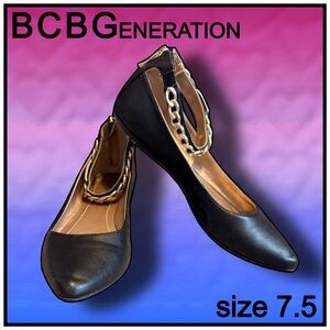 BCBGeneration black flats with gold chain ankle strap SHOES size 7.5